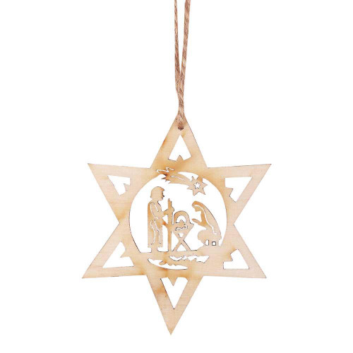 Ornamental Star With Holy Family Wood (Small Ornament) While supplies last*