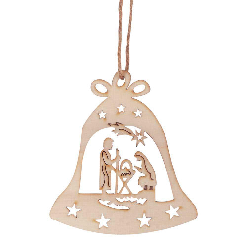 Ornamental Bell With Holy Family Wood (Small Ornament) While supplies last*