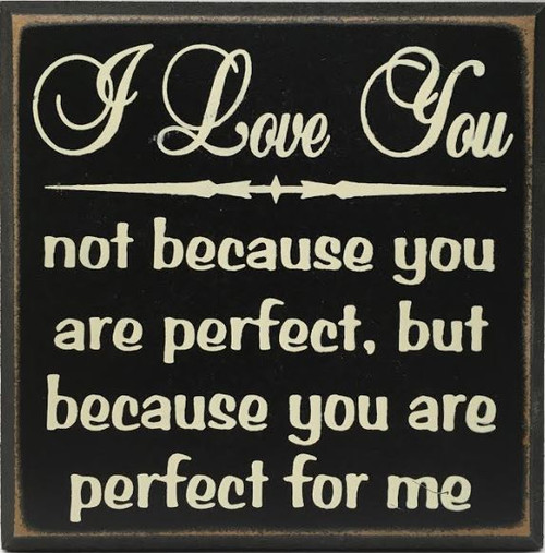"I Love You Not Because You Are Perfect..." 6 inch by 6 inch wood plaque