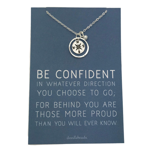 Be Confident Compass Necklace, Graduation Necklace in Silver 