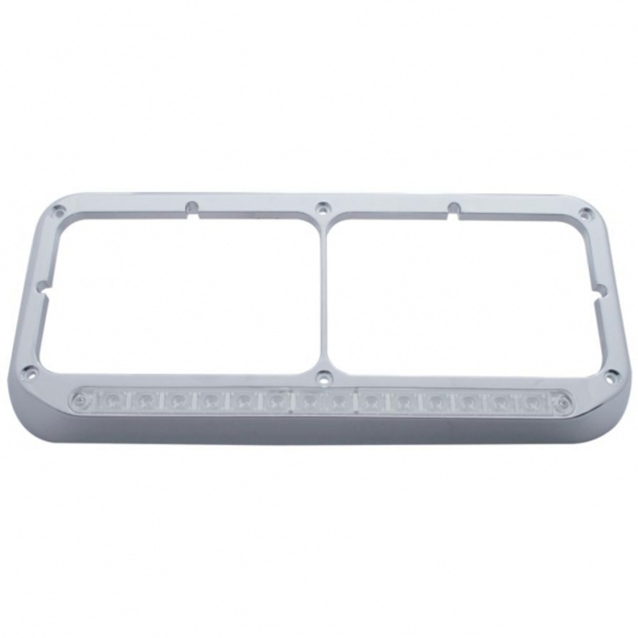 14 LED Rectangular Dual Headlight Bezel - Amber LED/Clear Lens