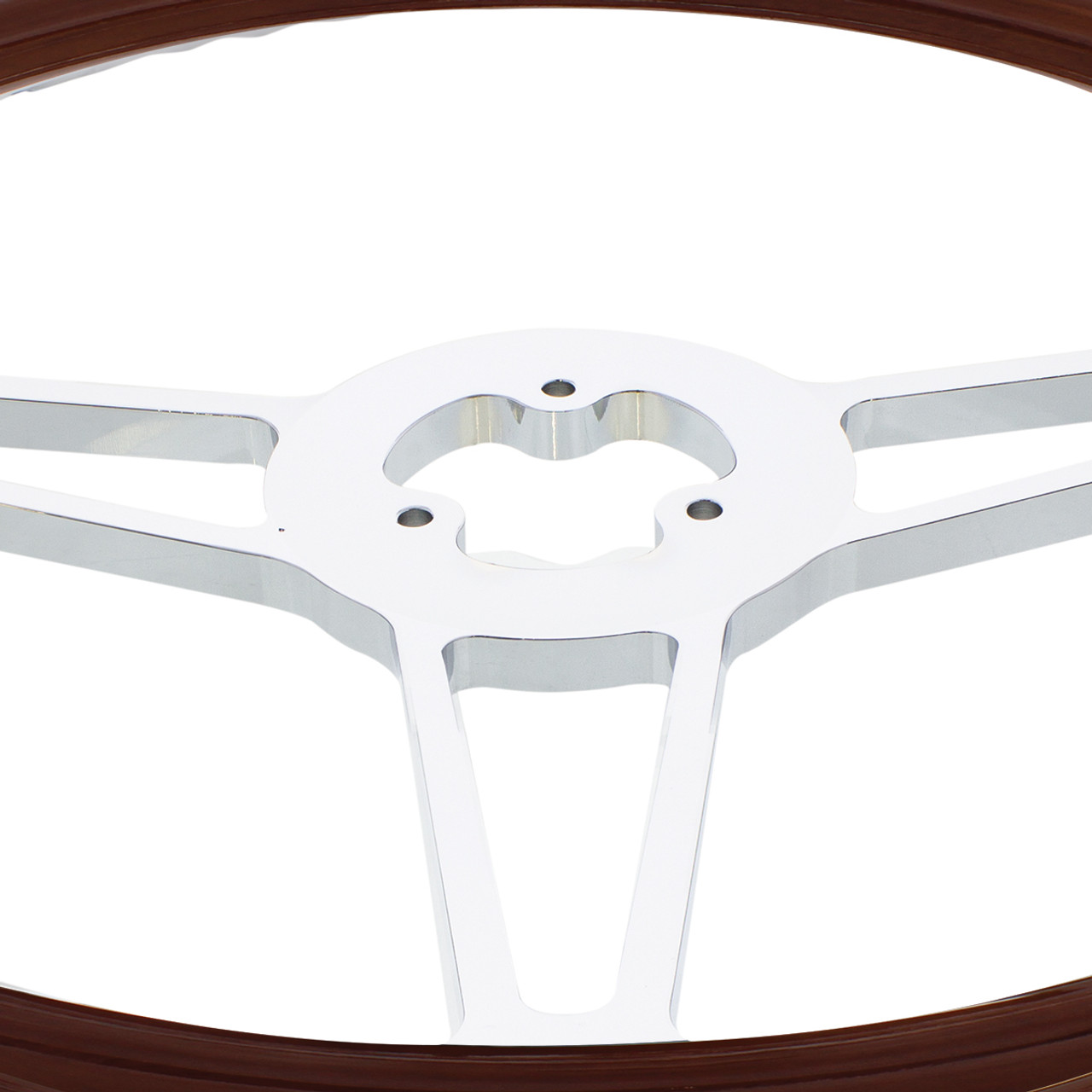 18" Chrome Aluminum "Blaze" Style Steering Wheel With Wood Rim