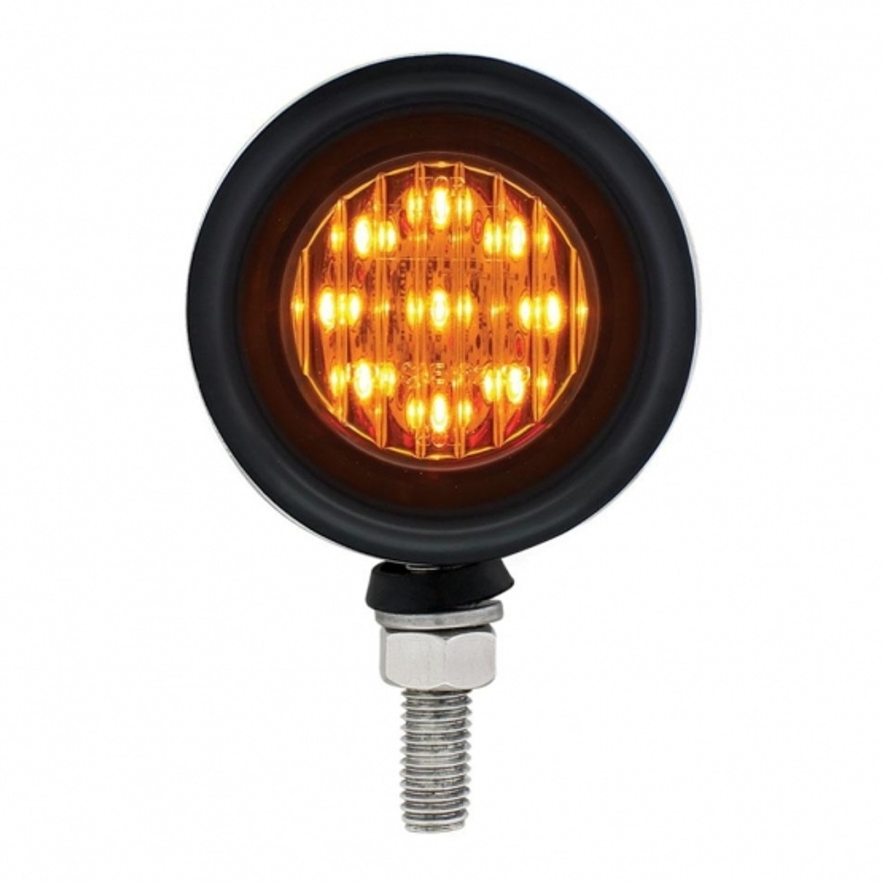 Stainless 2" Double Face Light With 9 LED 2" Lights & Grommets - Amber & Red LED/Amber & Red Lens