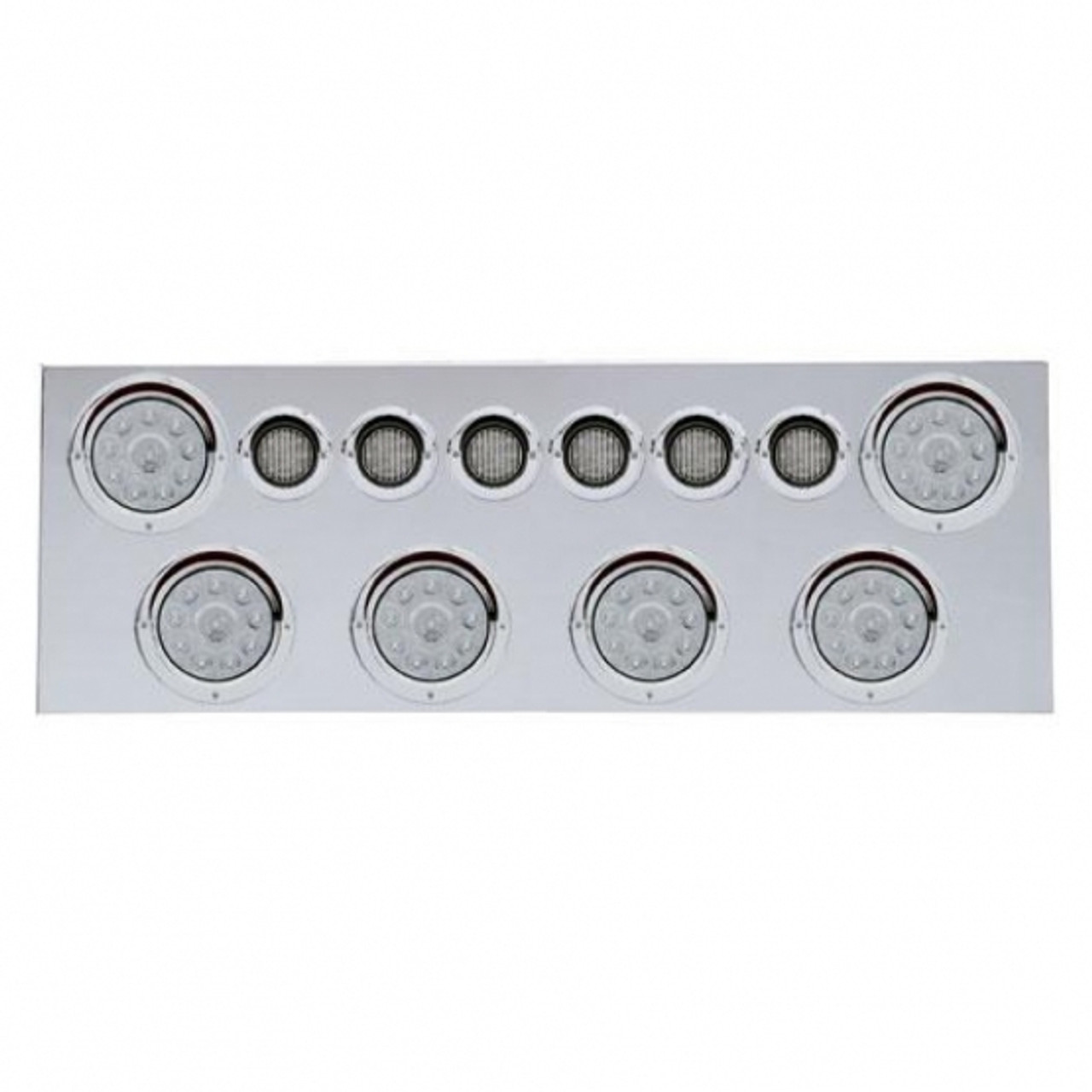 SS Rear Center Panel With 6X 10 LED 4" Lights & 6X 9 LED 2" Lights & Visors -Red LED/Clear Lens