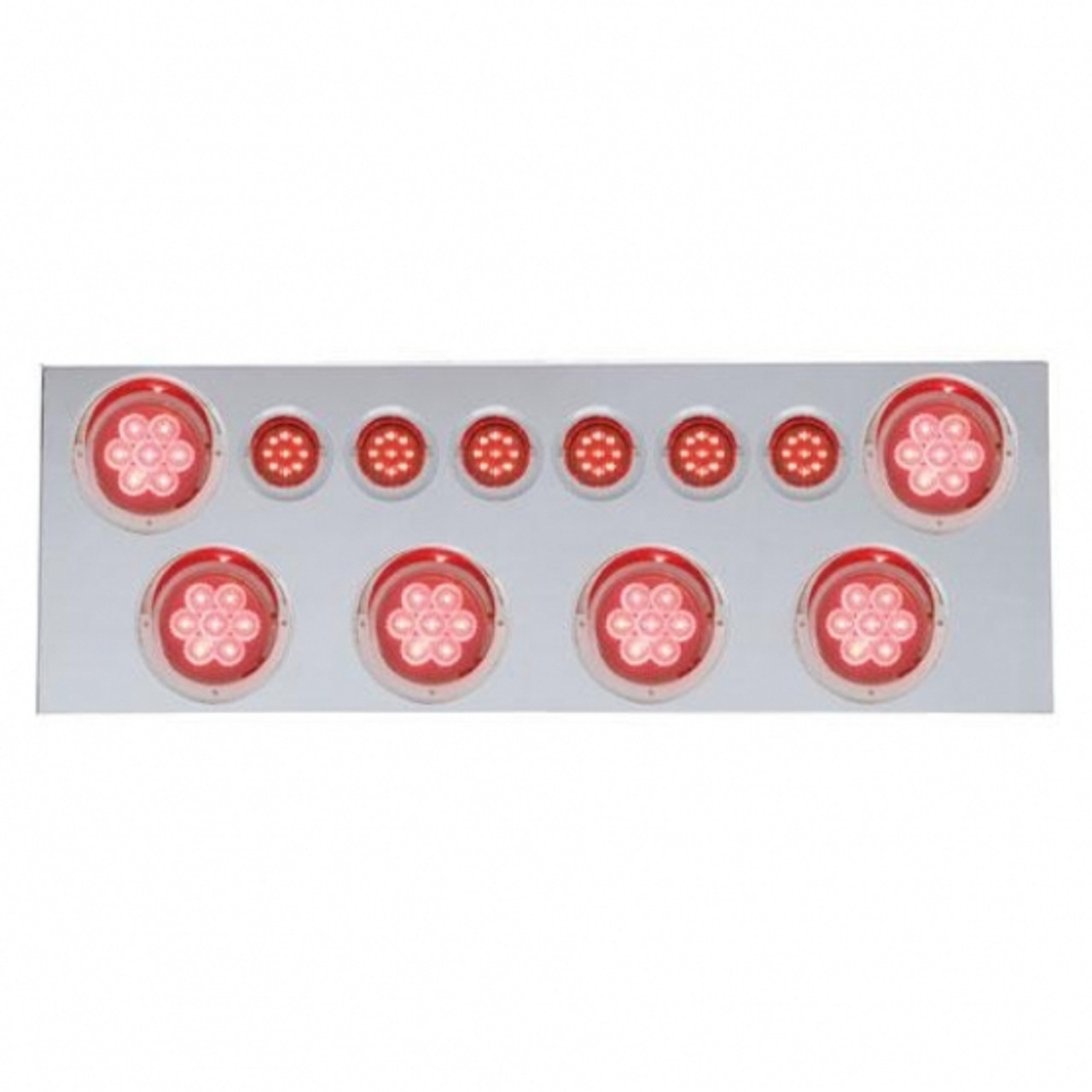 SS Rear Center Panel With 6X 7 LED 4" Reflector Lights & 6X 9 LED 2" Lights & Visors -Red LED & Lens