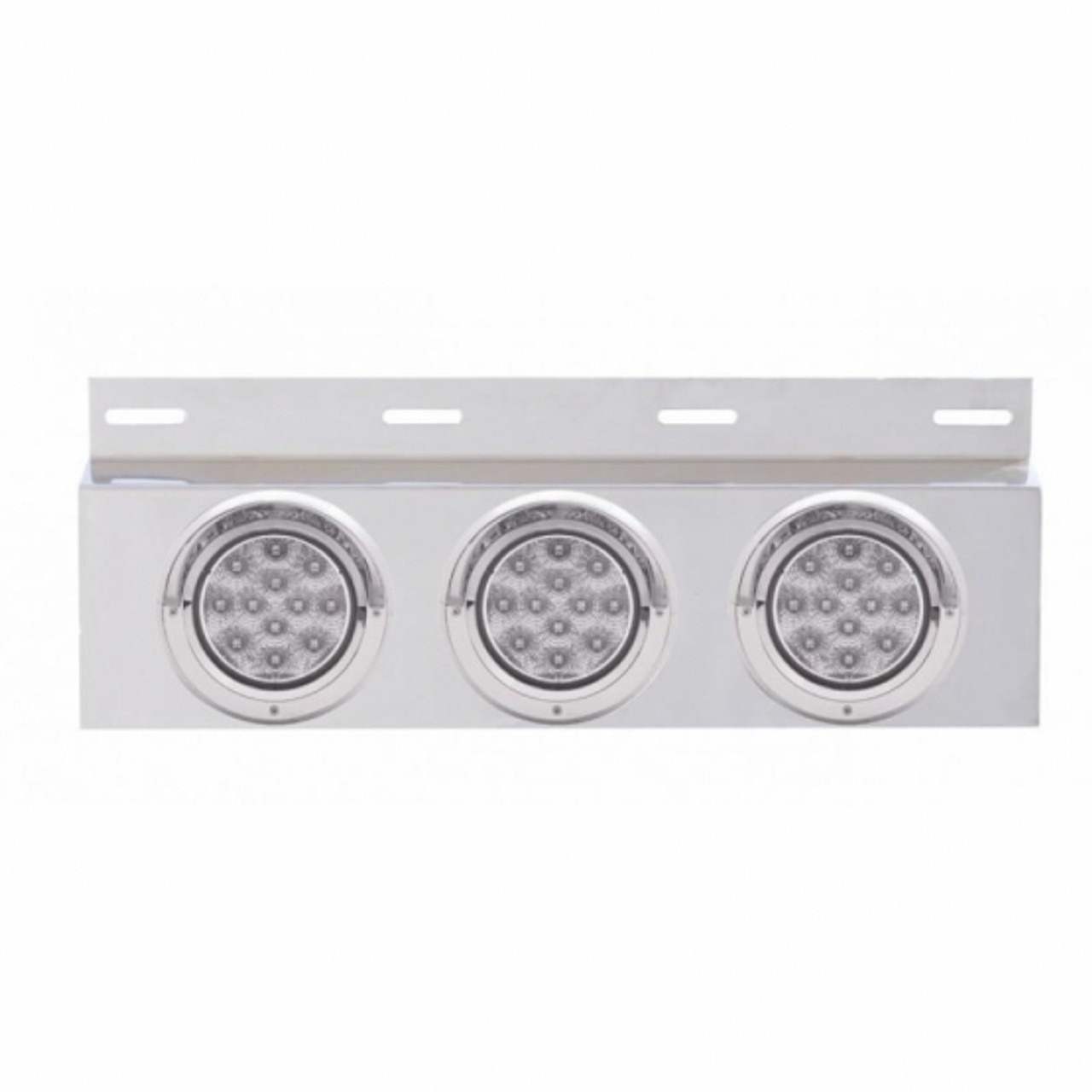 Stainless Top Mud Flap Plate With Three 12 LED 4" Lights & Visors - Red LED/Clear Lens