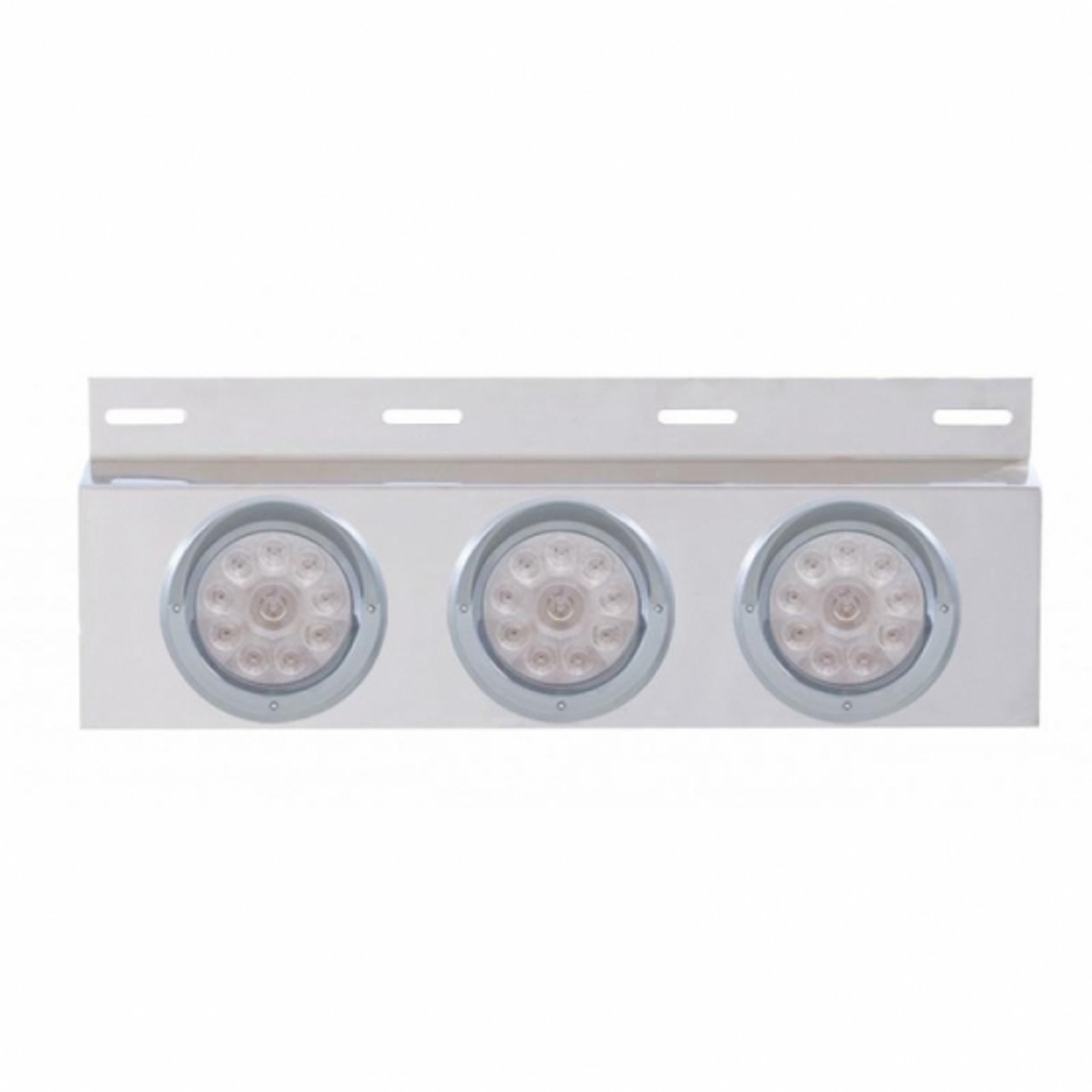 Stainless Top Mud Flap Plate With Three 10 LED 4" Lights & Visors - Red LED/Clear Lens