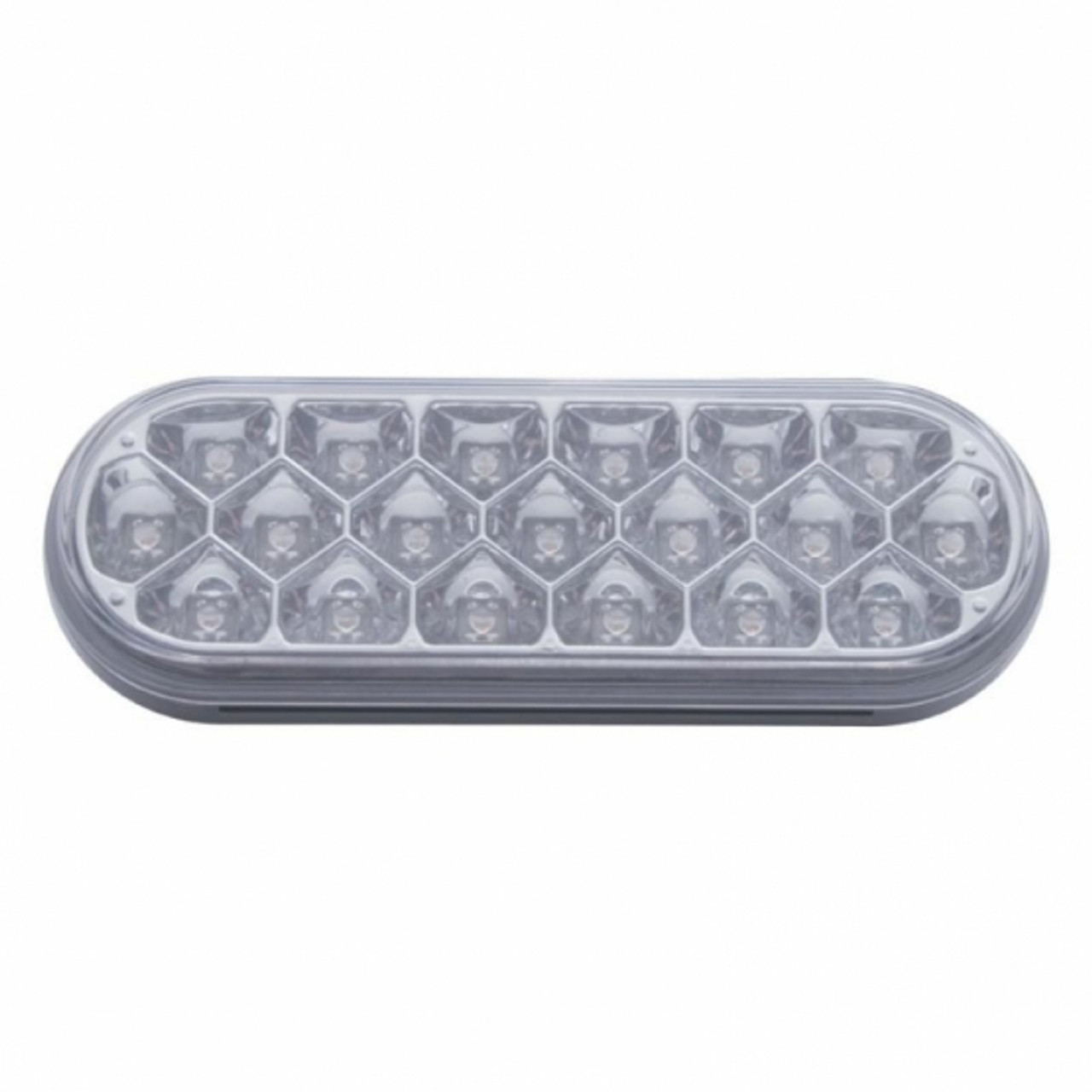 Stainless Top Mud Flap Plate With Three 19 LED 6" Oval Lights & Grommets - Red LED/Clear Lens