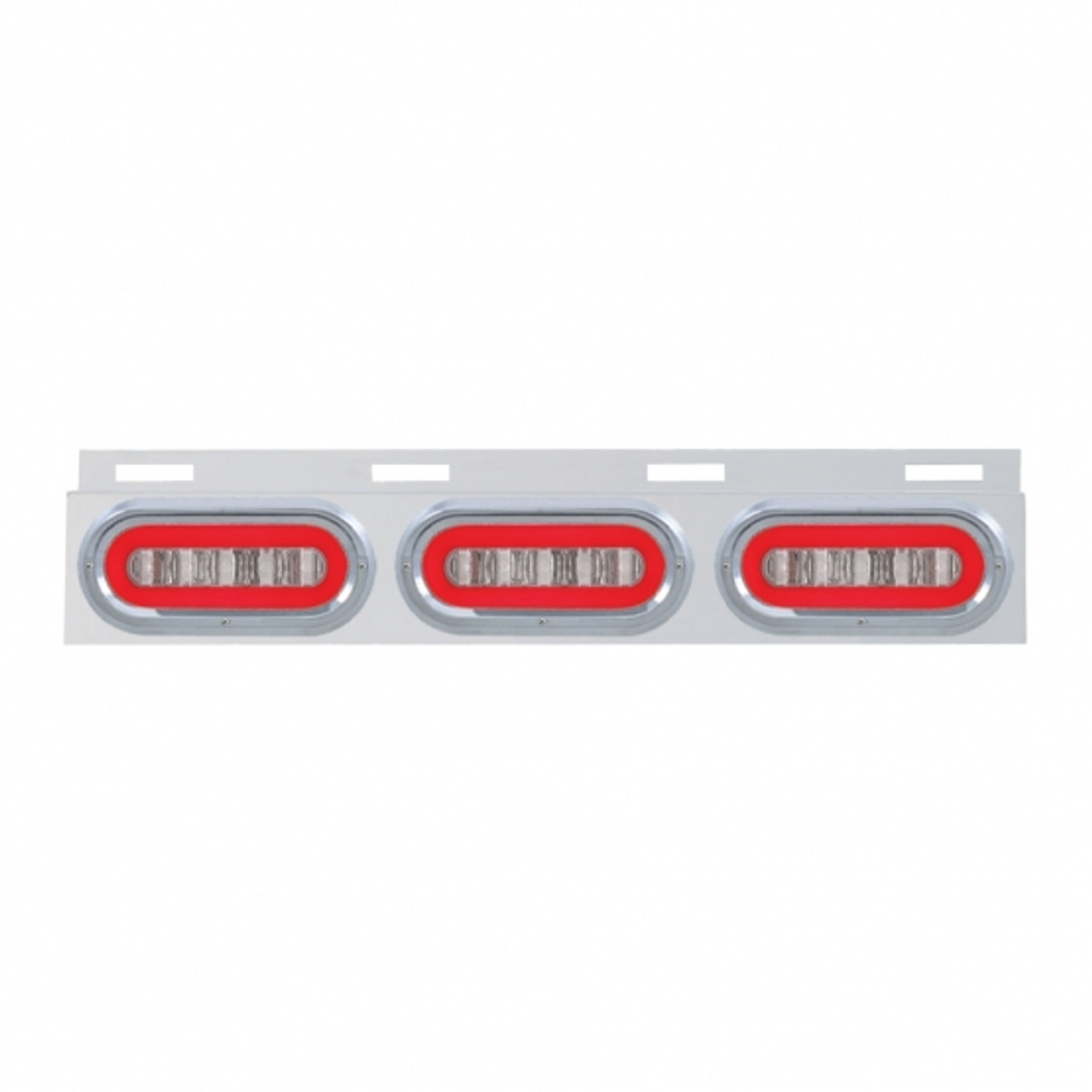 Stainless Top Mud Flap Bracket With Three 22 LED 6" Oval GloLight & Visors - Red LED/Clear Lens