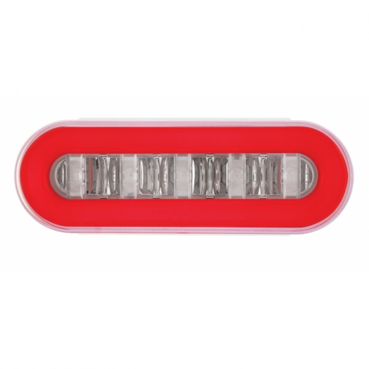 Stainless Top Mud Flap Bracket With Three 22 LED 6" Oval GloLight & Visors - Red LED/Clear Lens