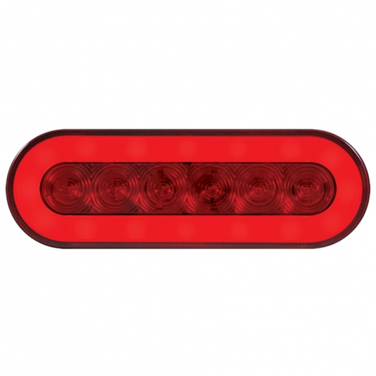 Stainless Top Mud Flap Bracket With Three 22 LED 6" Oval GloLight & Grommets - Red LED/Red Lens