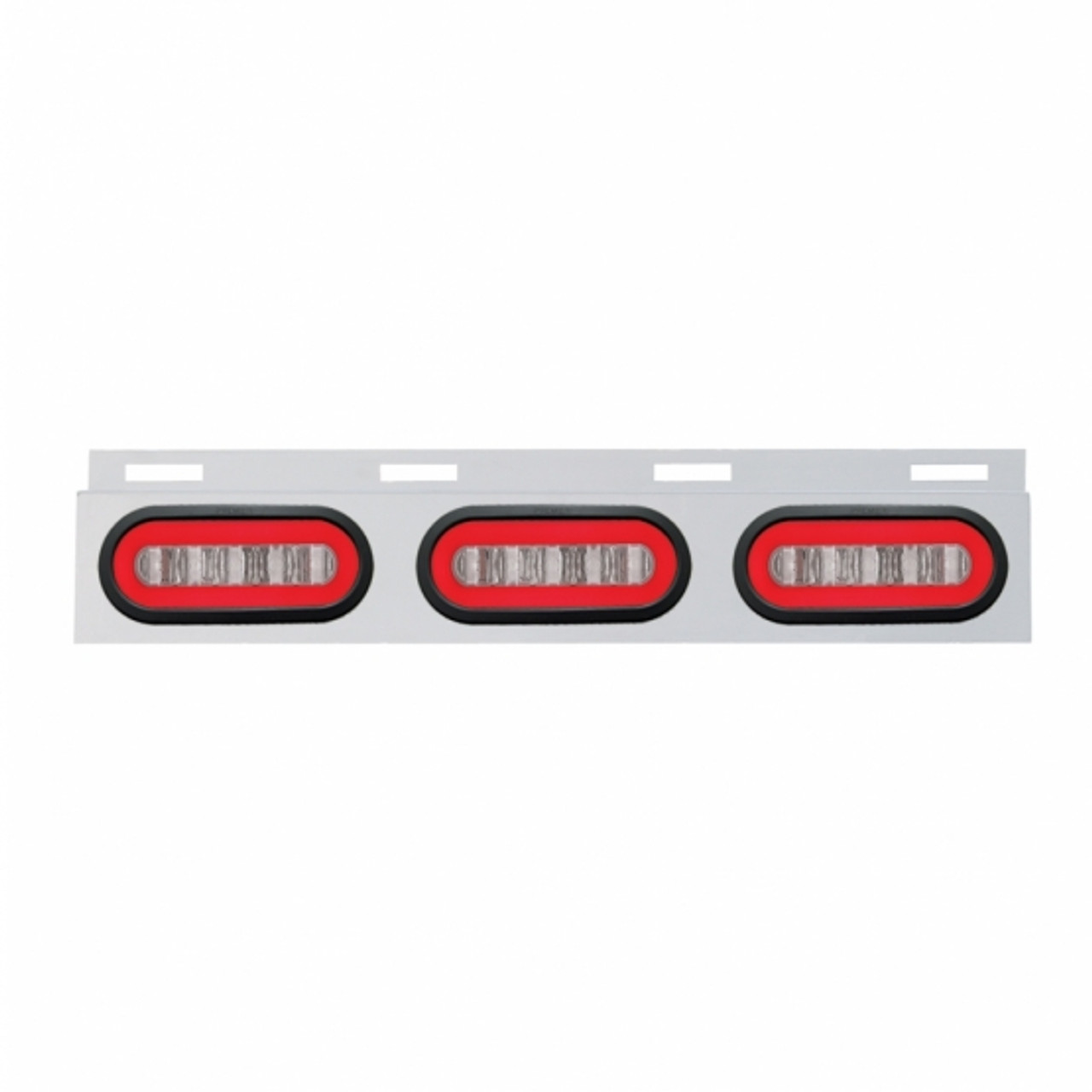 Stainless Top Mud Flap Bracket With Three 22 LED 6" Oval GloLight & Grommet - Red LED/Clear Lens