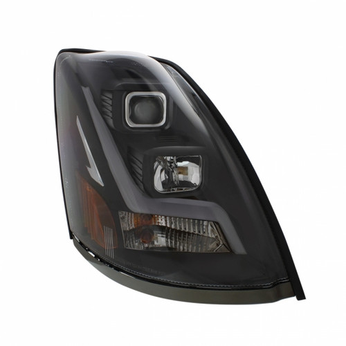 "Blackout" Projection Headlight With LED Position Light Bar For 2003-2017 Volvo VN/VNL -Passenger