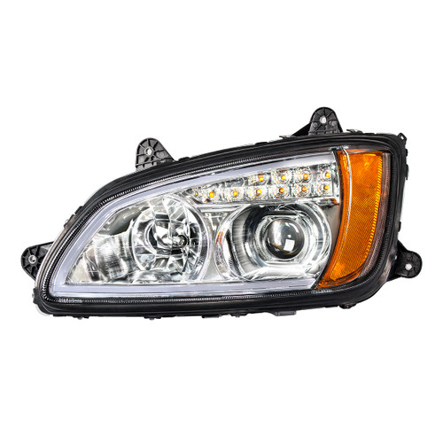 Chrome Projection Headlight With LED Turn Signal & Position Light For 2008-2017 Kenworth T660 -Driver