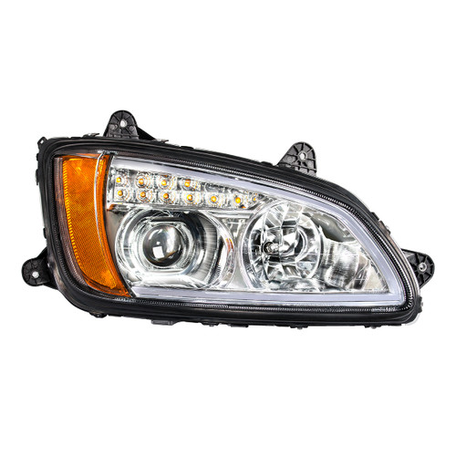 Chrome Projection Headlight With LED Turn Signal & Position Light For 2008-2017 Kenworth T660 -Passenger
