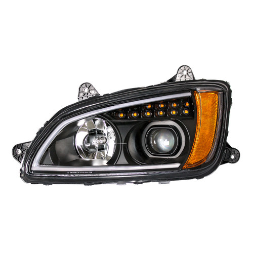 "Blackout" Projection Headlight With LED Turn Signal & Position Light For 2008-2017 Kenworth T660 -Driver