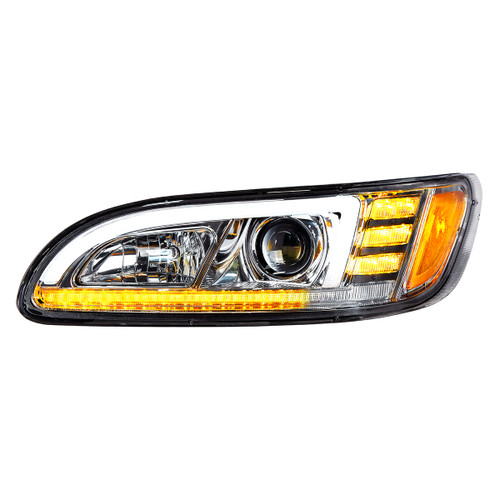 Chrome Projection Headlight With LED Sequential Turn & DRL For 2005-2015 Peterbilt 386-Driver