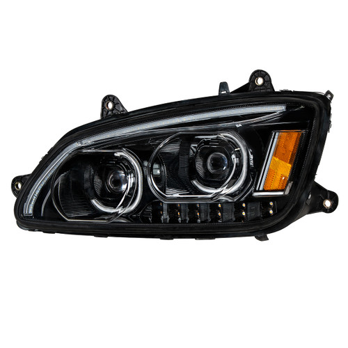 "Blackout" LED Headlight With LED Turn Signal & LED Position Light Bar For 2008-2017 Kenworth T660 - Driver