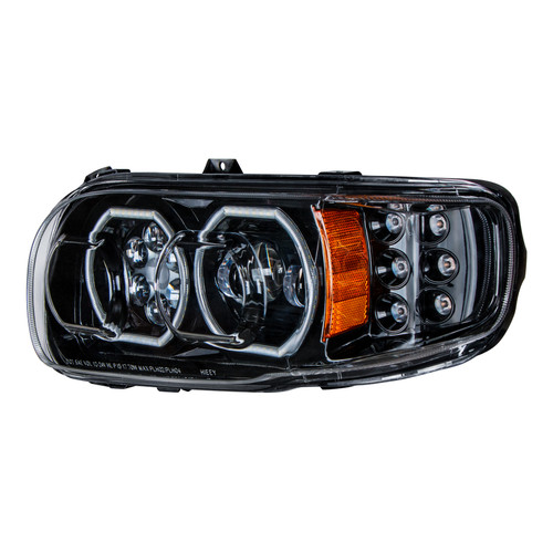 High Power 10 LED Blackout Headlight With 6 LED Turn & 100 LED Halo For 2008-2021 Peterbilt 389-Driver