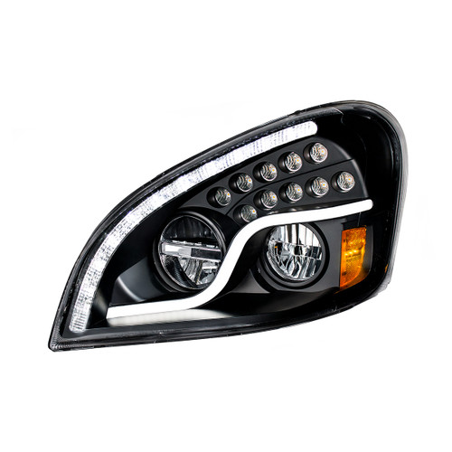 High Power LED "Blackout" Headlight With LED DRL & LED Turn Signal For 2008-2017 FL Cascadia -Driver