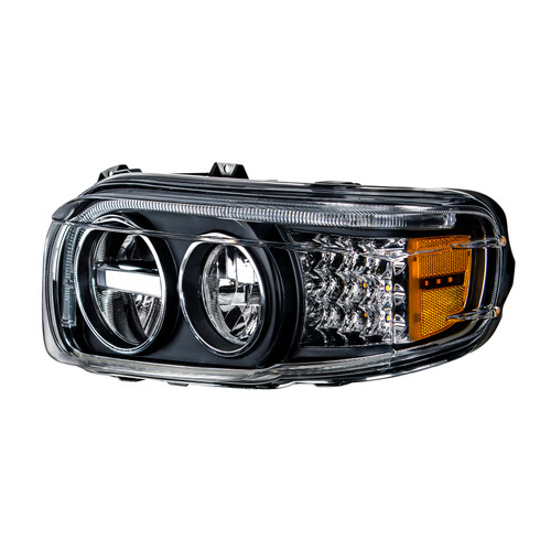 "Blackout" LED Headlight With LED Turn & Position Light Bar For 2008-2021 Peterbilt 389-Driver