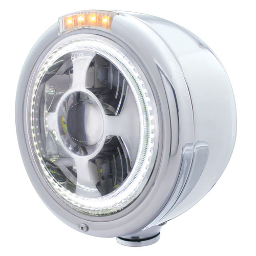 Stainless Steel Bullet Half Moon Headlight LED Projection Headlight & LED Turn Signal - Clear Lens
