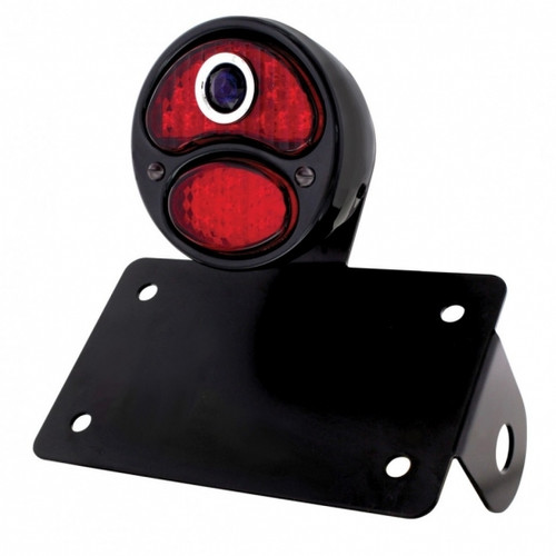 Black 1928 DUO Lamp & Blue Dot Style LED Tail Light Assembly With Horizontal Mounting Bracket