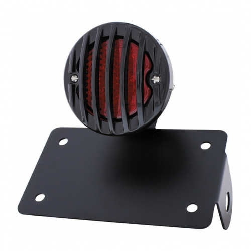 Motorcycle LED "Bobber" Style Horizontal Tail Light With Black Grille Bezel-Red Lens