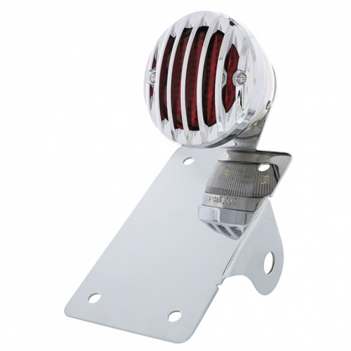 Motorcycle LED "Bobber" Style Vertical Tail Light With Chrome Grille Bezel-Red Lens