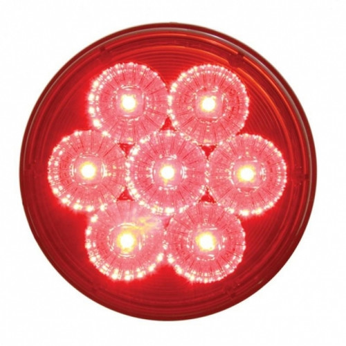 Stainless 1 Piece Rear Light Bar With Six 7 LED 4" Reflector Lights & Bezels - Red LED/Red Lens