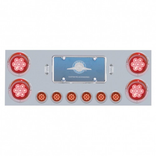 SS Rear Center Panel With 4X 7 LED 4" Reflector Lights & 6X 9 LED 2" Lights & Visors -Red LED & Lens