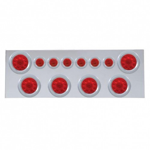 SS Rear Center Panel With 6X 10 LED 4" Lights & 6X 9 LED 2" Lights & Bezels -Red LED & Lens