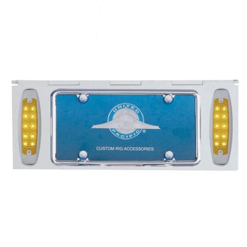 Stainless 1 License Plate Holder With Two 10 LED Reflector Lights - Amber LED/Amber Lens