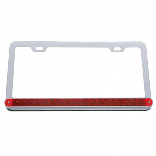 Chrome License Plate Frame With 19 LED 12" Reflector Light Bar - Red LED/Red Lens