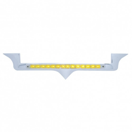 Chrome Hood Emblem Trim With 14 LED Light Bar For Kenworth - Amber LED/Chrome Lens