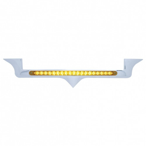 Chrome Hood Emblem Trim With 19 LED Reflector Light Bar For Kenworth - Amber LED/Amber Lens