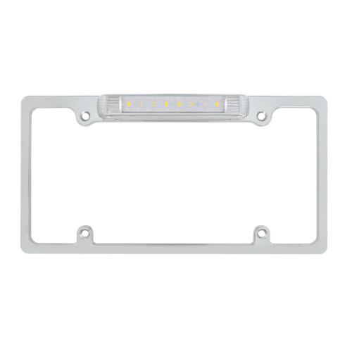 Chrome License Plate Frame With White LED Back-Up Light - White LED/Clear Lens