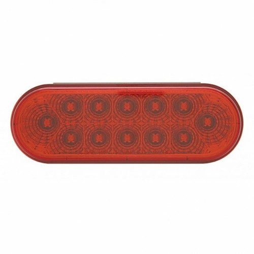 Chrome Flange Mount Rear Light Bar With Six 12 LED Oval Lights & Visors - Red LED/Red Lens (Pair)