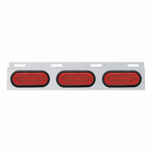 Stainless Top Mud Flap Plate With Three 12 LED Lights & Grommet - Red LED/Red Lens