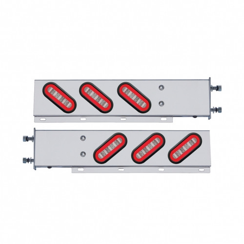 3-3/4" Bolt Pattern SS Spring Loaded Bar With 6X 22 Red LED 6" Oval GloLight & Grommet -Clear Lens