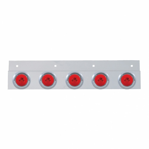 Stainless Top Mud Flap Bracket With Five 6 LED 2" GloLight & Visors - Red LED/Red Lens