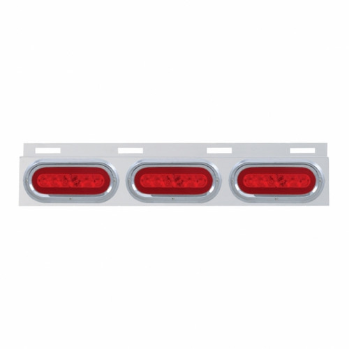 Stainless Top Mud Flap Bracket With Three 22 LED 6" Oval GloLight & Visors - Red LED/Red Lens