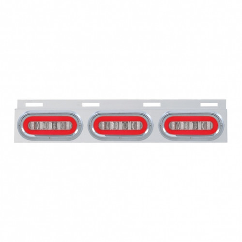 Stainless Top Mud Flap Bracket With Three 22 LED 6" Oval GloLight & Visors - Red LED/Clear Lens