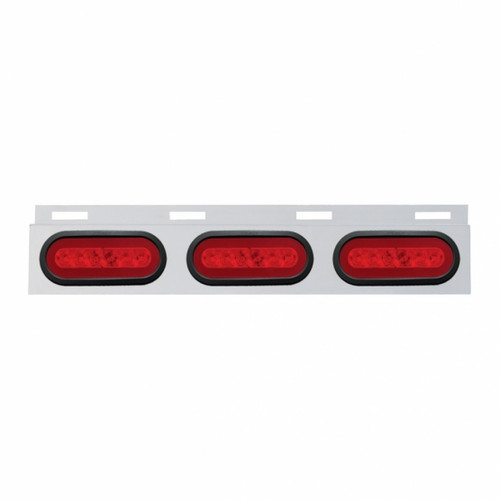 Stainless Top Mud Flap Bracket With Three 22 LED 6" Oval GloLight & Grommets - Red LED/Red Lens