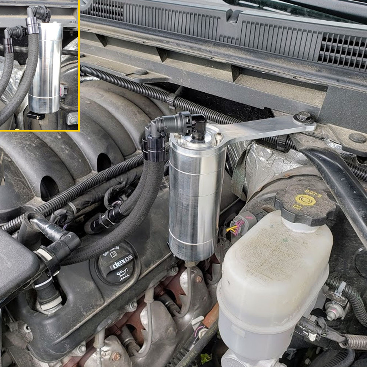  UPR Black Oil Catch Can Separator Plug N Play ( Fits 2014-2019  5.3 6.2 GMC Sierra 1500; Chevy Silverado 1500 ) - Free Continental  Insta-Grip Braided Hoses Upgrade : Automotive