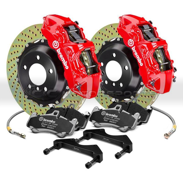 Brembo GT Brake Kit - Rear 4 Pistons Red Calipers 380X28 2-Piece Slotted for Supra MKIV