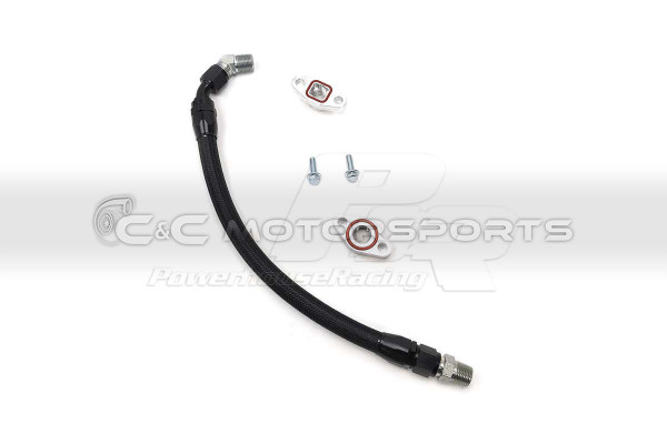 Powerhouse Racing Turbo Oil Drain Kit 10An Black Nylon / Stainless Hose for Supra MKIV TT