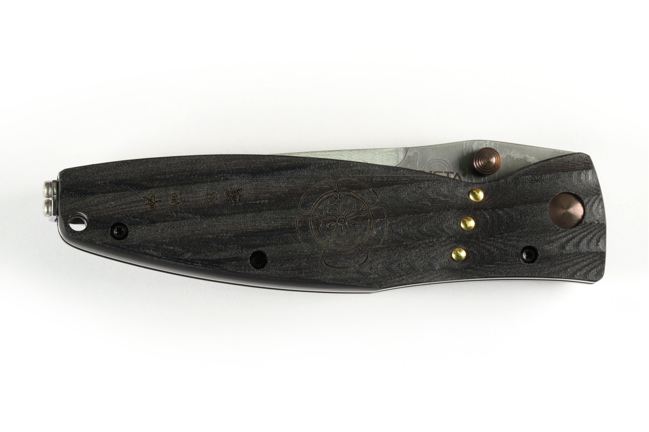 MC-181D Sengoku Oda Nobunaga Samurai VG-10 Core Damascus Black Micarta 4.75&quot; Folding Pocket Knife