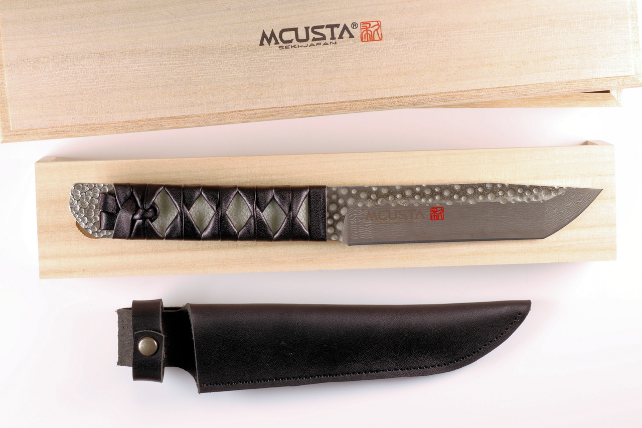 MC-242GD Damascus SPG2 Core Leather/Stingray 10.5" Fixed Blade Tanto Knife