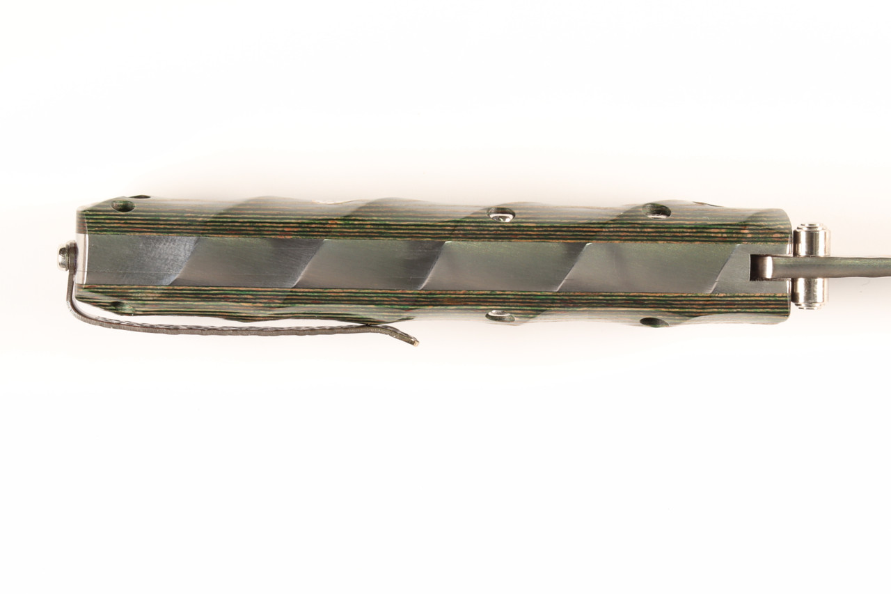 MC-145 Custom SPG2 core Mokume Damascus Green Wood 3.75" Folding Knife